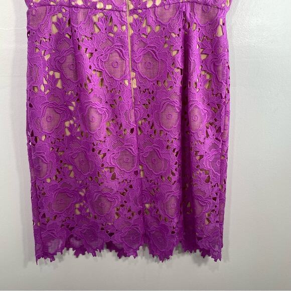 Gianni Bini Lilac Fuchsia Lace Mesh Overlay Sleeveless Sheath Dress 6 - Picture 9 of 9